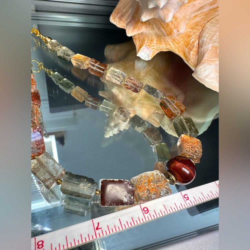 GOLDEN PHANTOM QUARTZ + TIGERS EYE STONES NATURAL NECKLACE - Picture 16 of 16